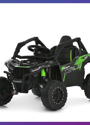 Дитячий електромобіль на акумуляторі багі kawasaki js330 з пультом р/у для дітей 3-8 років чорно-зелений