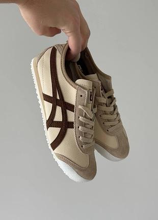 Женские кроссовки asics onitsuka tiger mexico beige ассикс бежевого цвета