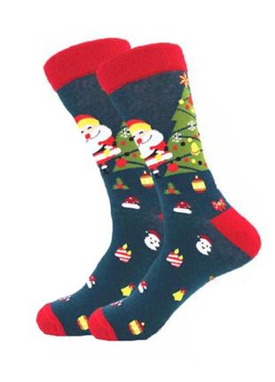 Шкарпетки різдвяні friendly socks із санта-клаусом сині новорічні
