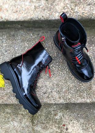 Женские лаковые ботинки на платформе, демисезон весна-осень