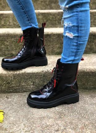 Женские лаковые ботинки на платформе, демисезон весна-осень