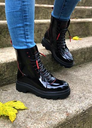 Женские лаковые ботинки на платформе, демисезон весна-осень