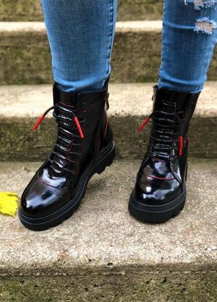 Женские лаковые ботинки на платформе, демисезон весна-осень