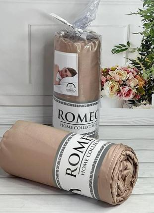 Простынь сатиновая на резинке с наволочками romeo home 180 на 200 см капучино