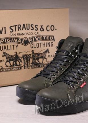 Шкіряні кросівки зимові черевики на хутрі levis oregon olive1 фото