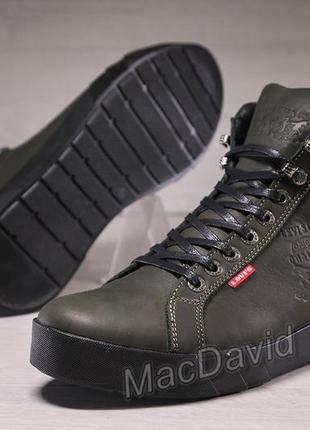 Кожаные зимние ботинки кроссовки на меху levis oregon olive5 фото
