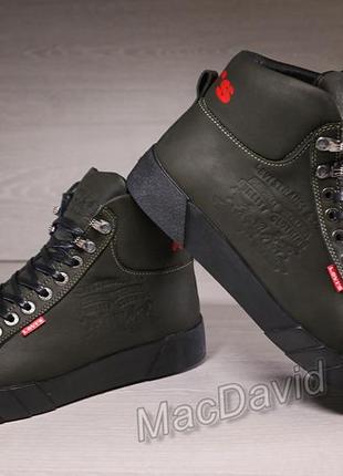 Кожаные зимние ботинки кроссовки на меху levis oregon olive6 фото