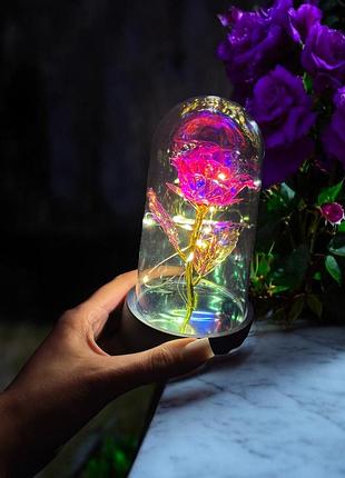 Оригинальный подарок девушке на 8 марта вечная led роза в колбе с подсветкой необычный ночник розовая