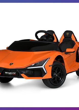 Дитячий електромобіль двомісний на акумуляторі lamborghini m 6151 з пультом р/у для дітей 3-8 років жовтогарячий