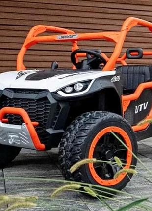 Дитячий електромобіль на акумуляторі двомісний багі m 6014 з пультом р/у для дітей 3-8 років жовтогарячий
