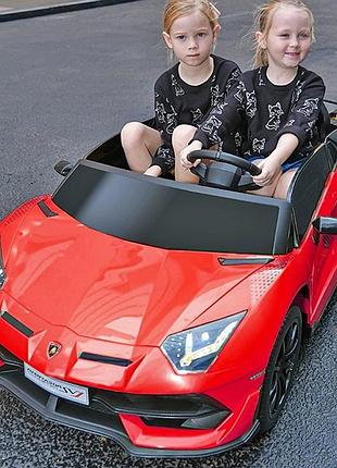 Детский электромобиль двухместный на аккумуляторе lamborghini m 6026 с пультом р/у для детей 3-8 лет красный