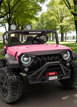 Дитячий електромобіль на акумуляторі двомісний джип jeep m 6206 з пультом р/у для дітей 3-8 років рожевий