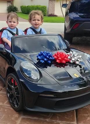 Детский электромобиль на аккумуляторе двухместный porsche gt 3 m 6111 с р/у для детей 3-8 лет покраска mp4 черный