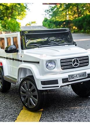 Детский электромобиль на аккумуляторе джип mercedes g500 на радиоуправлении для детей 3-8 лет белый