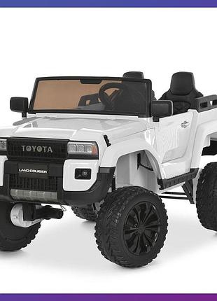 Дитячий електромобіль двомісний джип toyota land cruiser з пультом радіокерування для дітей 3-8 років білий