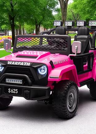 Дитячий електромобіль на акумуляторі двомісний джип jeep m 6108 з пультом р/у для дітей 3-8 років рожевий