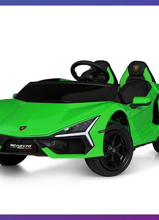 Дитячий електромобіль двомісний на акумуляторі lamborghini m 6151 з пультом р/у для дітей 3-8 років зелений