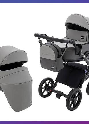 Дитяча універсальна коляска-трансформер 2в1 bair kiwi plus eco bkp-21/15 з дощовиком та москітною сіткою сірий з графітом
