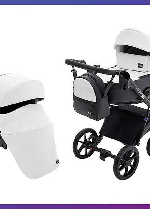 Дитяча універсальна коляска-трансформер 2в1 bair kiwi plus eco bkp-51/15 з дощовиком та москітною сіткою білий з чорним