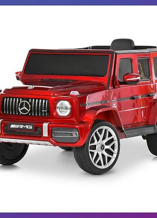 Дитячий електромобіль на акумуляторі mercedes g63 з пультом р/у для дітей 3-8 років червоний фарбований