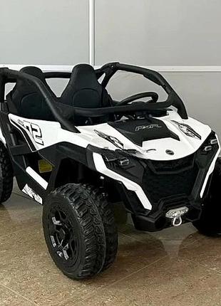 Дитячий електромобіль на акумуляторі двомісний багі m 6075 з пультом р/у для дітей 3-8 років білий