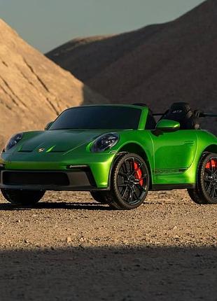 Детский электромобиль на аккумуляторе двухместный porsche gt 3 m 6111 с р/у для детей 3-8 лет покраска зеленый
