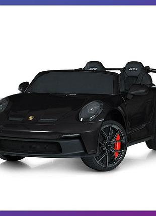 Детский электромобиль на аккумуляторе двухместный porsche gt 3 m 6111 с р/у для детей 3-8 лет покраска черный