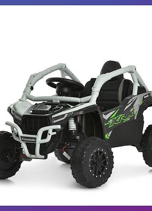 Детский электромобиль на аккумуляторе баги kawasaki js330 с пультом р/у для детей 3-8 лет серый