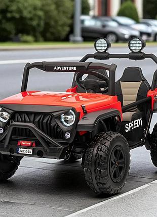 Дитячий електромобіль на акумуляторі двомісний джип jeep m 6206 з пультом р/у для дітей 3-8 років червоний