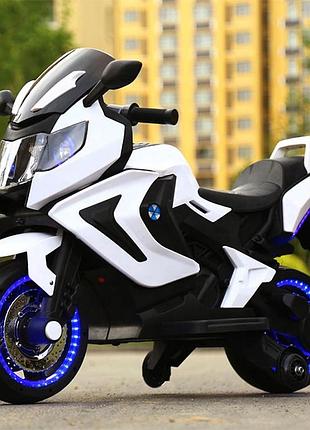 Детский электромотоцикл bmw на аккумуляторе m 3681 белый на надувных колесах. мотоцикл для детей 3-8 лет