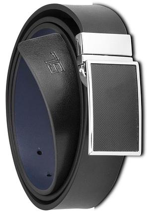 Кожаный ремень мужской двусторонний м semi line black/blue (p8234-0 m)