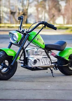 Детский электро мотоцикл двухколесный на аккумуляторе harley-davidson m 6016 для детей 3-8 лет зеленый