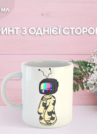 Кружка тв немає сигналу з принтом керамічна чашка tv no signal 330 мл