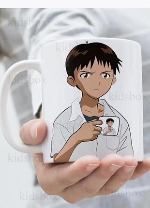 Кружка євангеліон сіндзі ікарі з принтом керамічна чашка evangelion shinji ikari аніме 330 мл