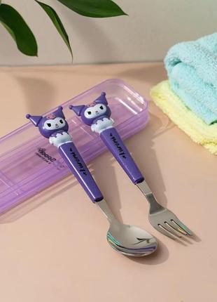 Детские столовые приборы (ложка+вилка) kuromi куроми посуда из нержавеющей стали детский набор