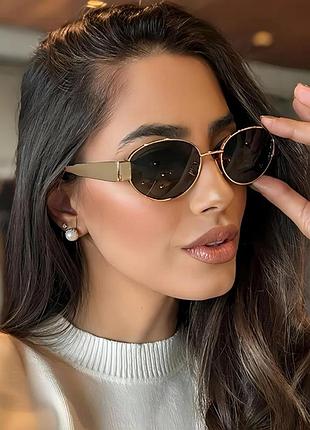 Овальные солнцезащитные модные женские очки в металлической оправе fashion jewelry золотистые
