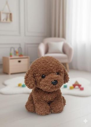Мягкая игрушка собака мальтипу maltipoo кучерявый щенок с ошейником коричневый 23 см