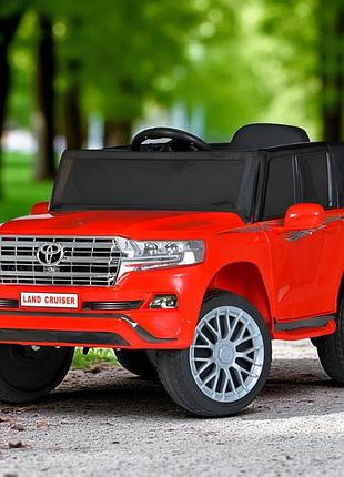 Детский электромобиль джип toyota land cruiser с пультом радиоуправления для детей 3-8 лет красный
