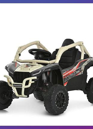 Детский электромобиль на аккумуляторе баги kawasaki js330 с пультом р/у для детей 3-8 лет бежевый