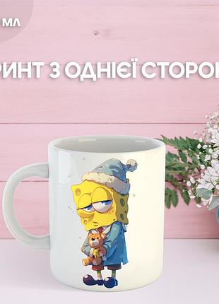Кружка губка боб спанч боб з принтом керамічна чашка spongebob squarepants 330 мл