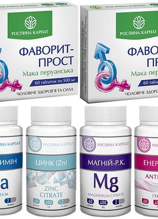 Программа для мужчин, фаворит прост 2 упаковки, цинк, магний р.к., кальцимин, энергитон, "рослина карпат"