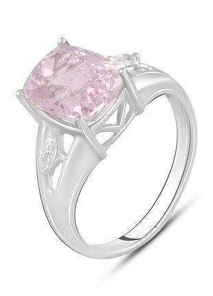 Серебряное кольцо высокогокачества с натуральным кунцитом 4.494ct, вес изделия 4,04 гр (2116455) 18 размер