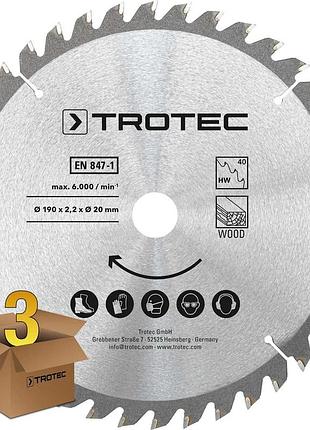 Набор дисков пильных для циркулярной пилы trotec 190х20х2,2 hw40 wood (3 шт)