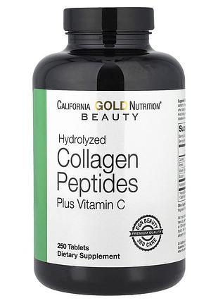 Коллаген + витамин с, california gold nutrition, тип 1 и 3, hydrolyzed collagen peptides + vitamin c, 250 таблеток (103066)