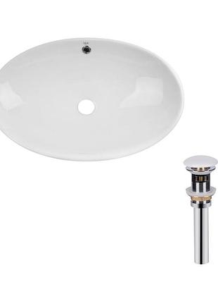 Комплект qtap dove: раковина накладна овальна 625x415x150 мм white + донний клапан pu02o