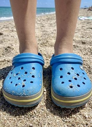 Крокси сабо блакитні з полоскою crocs kids crocband clog (оригінал ) сша