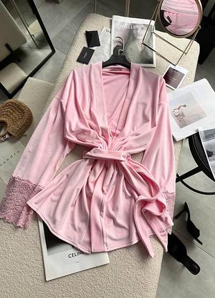 Велюровий мереживний халат з поясом 🔥