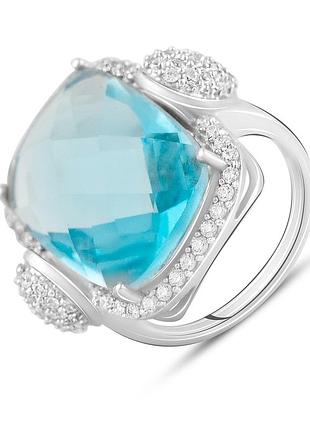 Серебряное кольцо высокогокачества с аквамарином nano, вес изделия 6,6 гр (2121282) 16 размер
