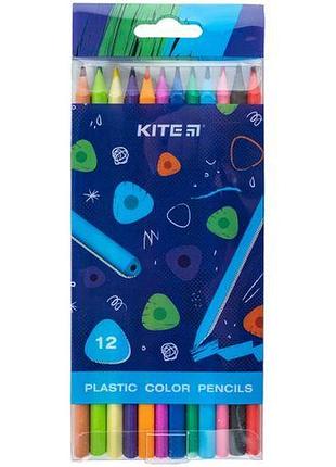 Карандаши цветные пластиковые, 12шт kite triangle
