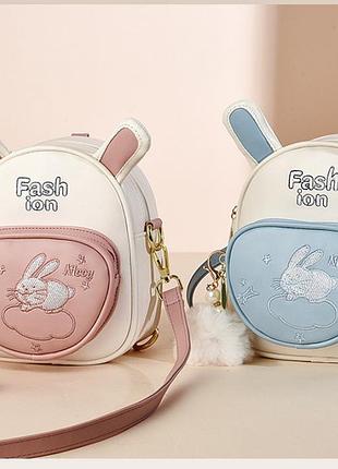 Дитячий мінірюкзачок fashion з вушками та хутряним брелоком, маленька сумка рюкзачок із вухами для дівчаток